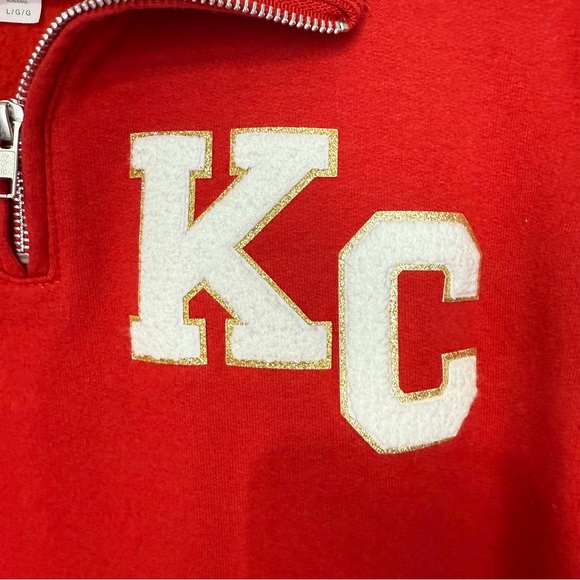 Jerzees KC Chiefs 1/4 zip sweatshirt sweater size large patch - Picture 3 of 8
